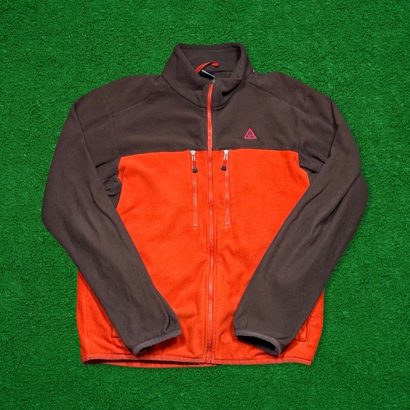 Nike ACG Orange Brown Lightweight Fleece Zip Jacket - Picture 1 of 7